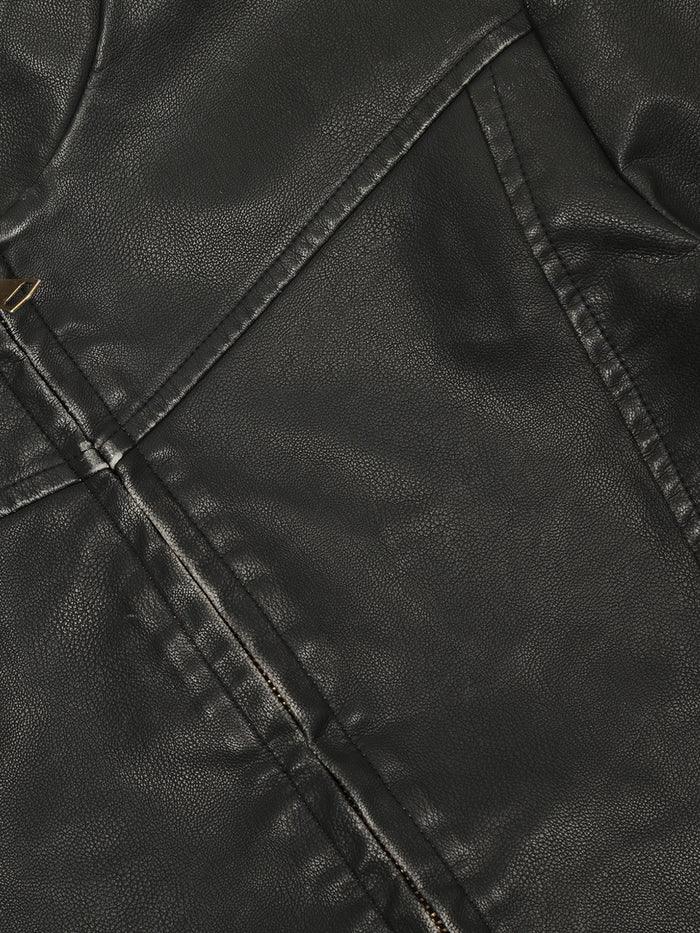 Zwoyren Washed Crop Faux Leather Jacket