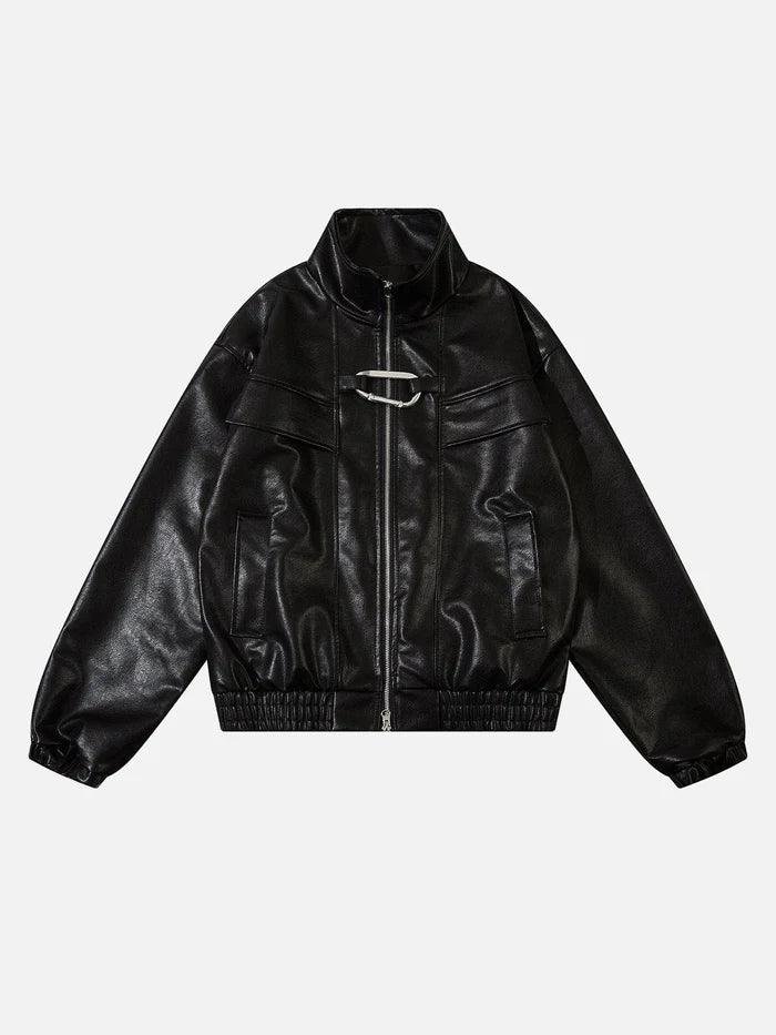 Metal Buckle Faux Leather Jacket