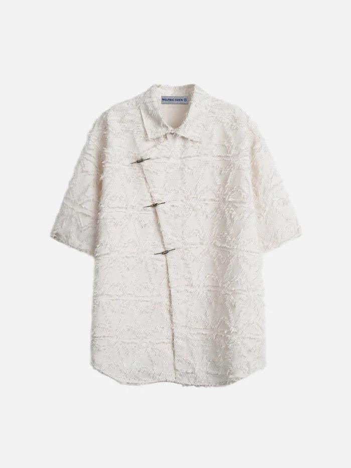 Zwoyren Diagonal Placket Tassels Short Sleeve Shirt