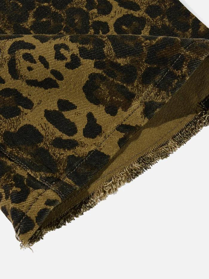 Zwoyren Leopard Print Patchwork Jeans