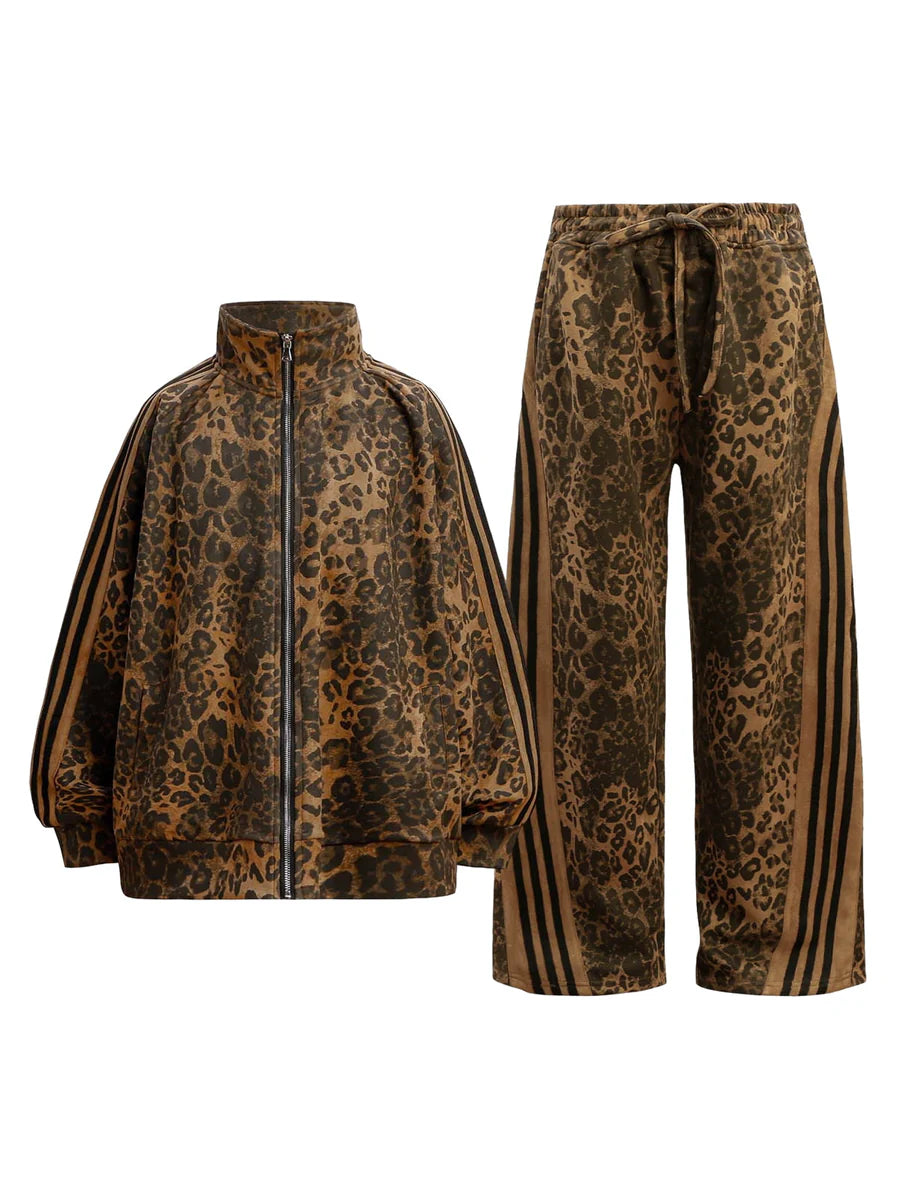 Zwoyren Cheetah Print Suede Tracksuit