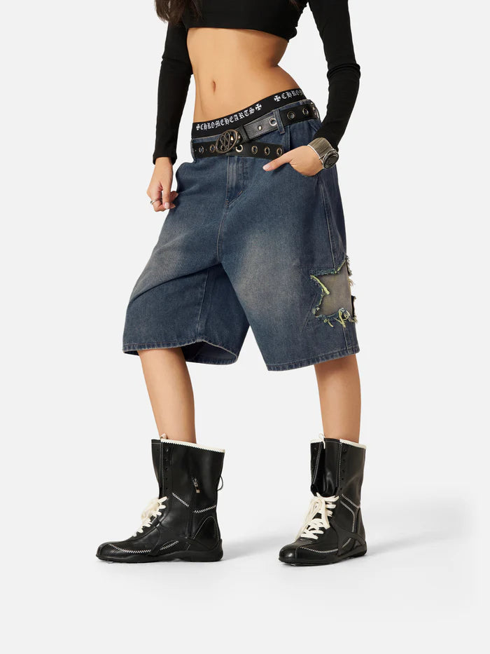 Zwoyren Star Tassel Patch Gradient Jorts