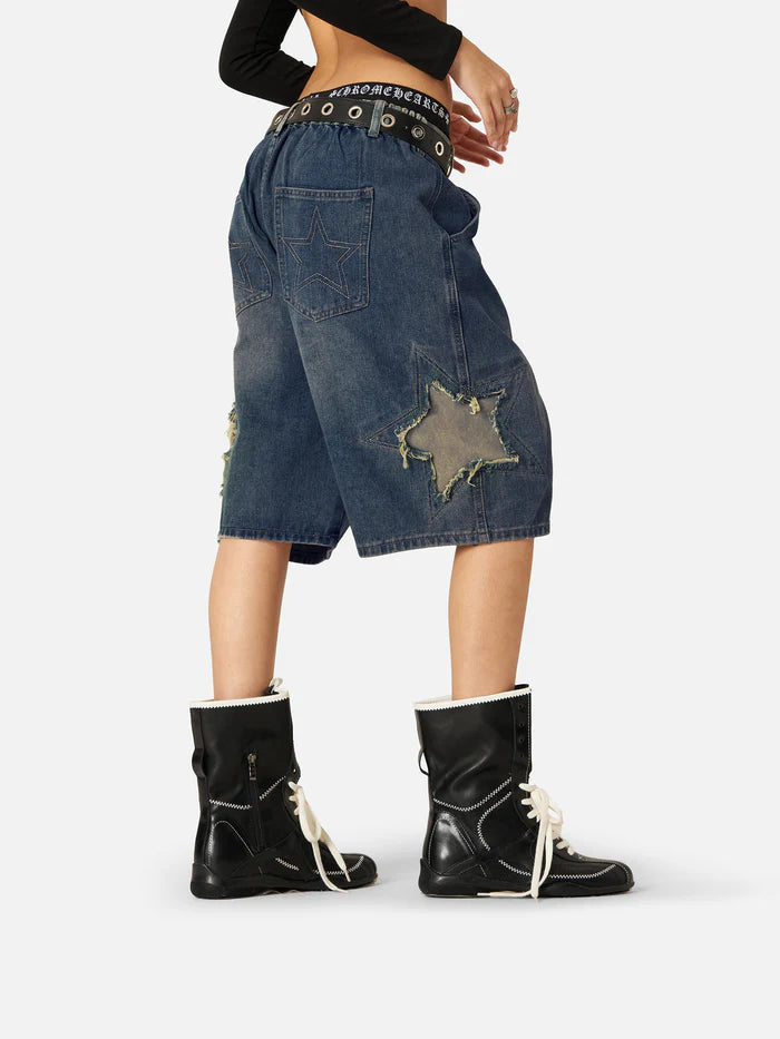 Zwoyren Star Tassel Patch Gradient Jorts